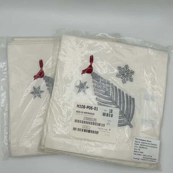 NEW 8 The Company Store Winter Wood Cloth Dinner Napkins 9"x9" 100% Cotton - Picture 2 of 5